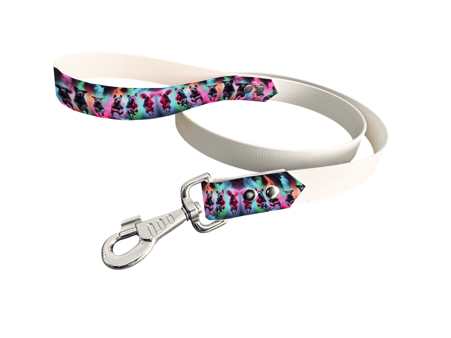 L'atelier du Fourmilier Laisse bicolore poignée imprimée 62 / 19mm Laisse bicolore en BioThane® avec poignée imprimée – Collection Chiens- Coloris au choix