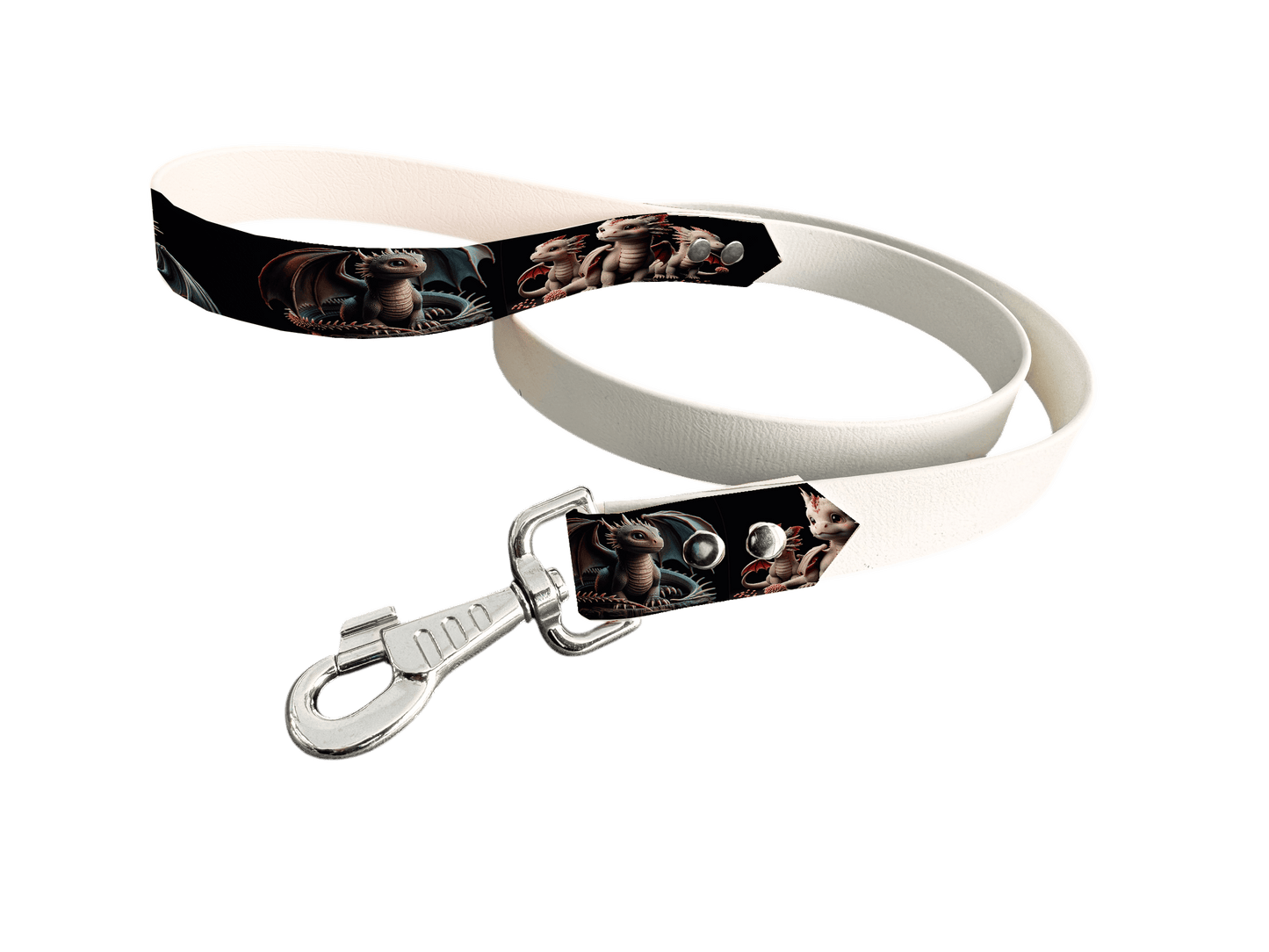 L'atelier du Fourmilier Laisse bicolore poignée imprimée 78 / 19mm Laisse bicolore en BioThane® avec poignée imprimée – Collection Créatures imaginaires- Coloris au choix