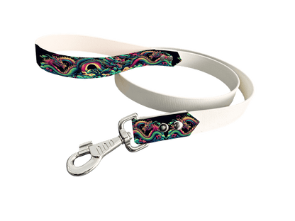 L'atelier du Fourmilier Laisse bicolore poignée imprimée 80 / 19mm Laisse bicolore en BioThane® avec poignée imprimée – Collection Tribal - Coloris au choix