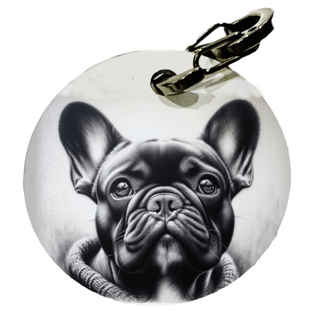 L'atelier du Fourmilier médaille Petite / Fusain Médaille Bouledogue Français personnalisée – Design artistique imprimé
