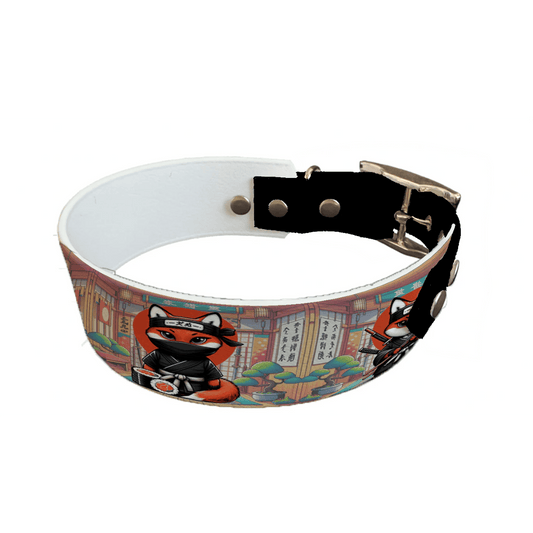 L'atelier du Fourmilier Promo M Collier BioThane bicolore – imprimé “Renard Ninja” + noir taille M