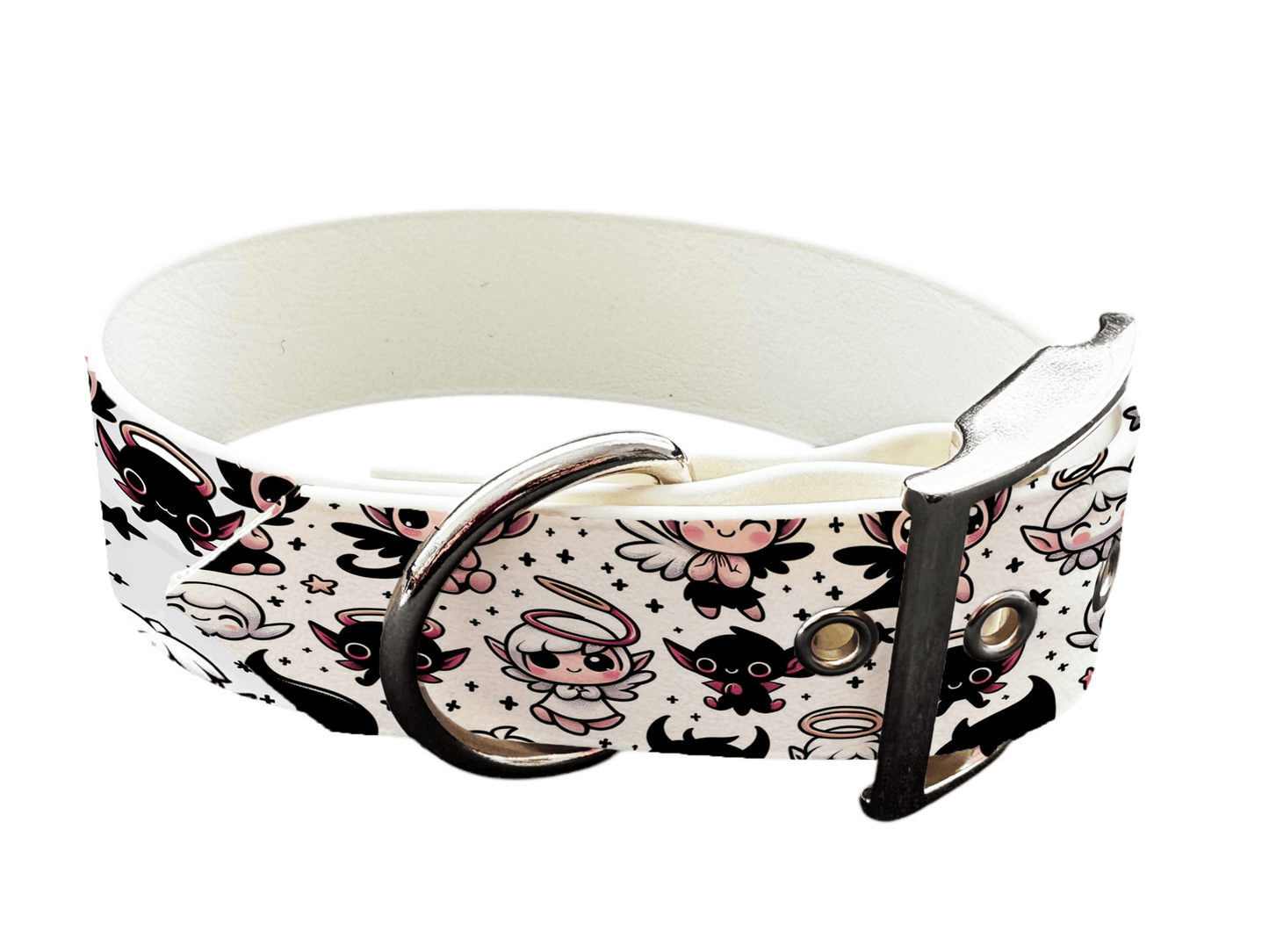 L'atelier du Fourmilier Promo M Collier large pour chien en BioThane imprimé – Anges & démons cartoon – 40 mm -Taille M