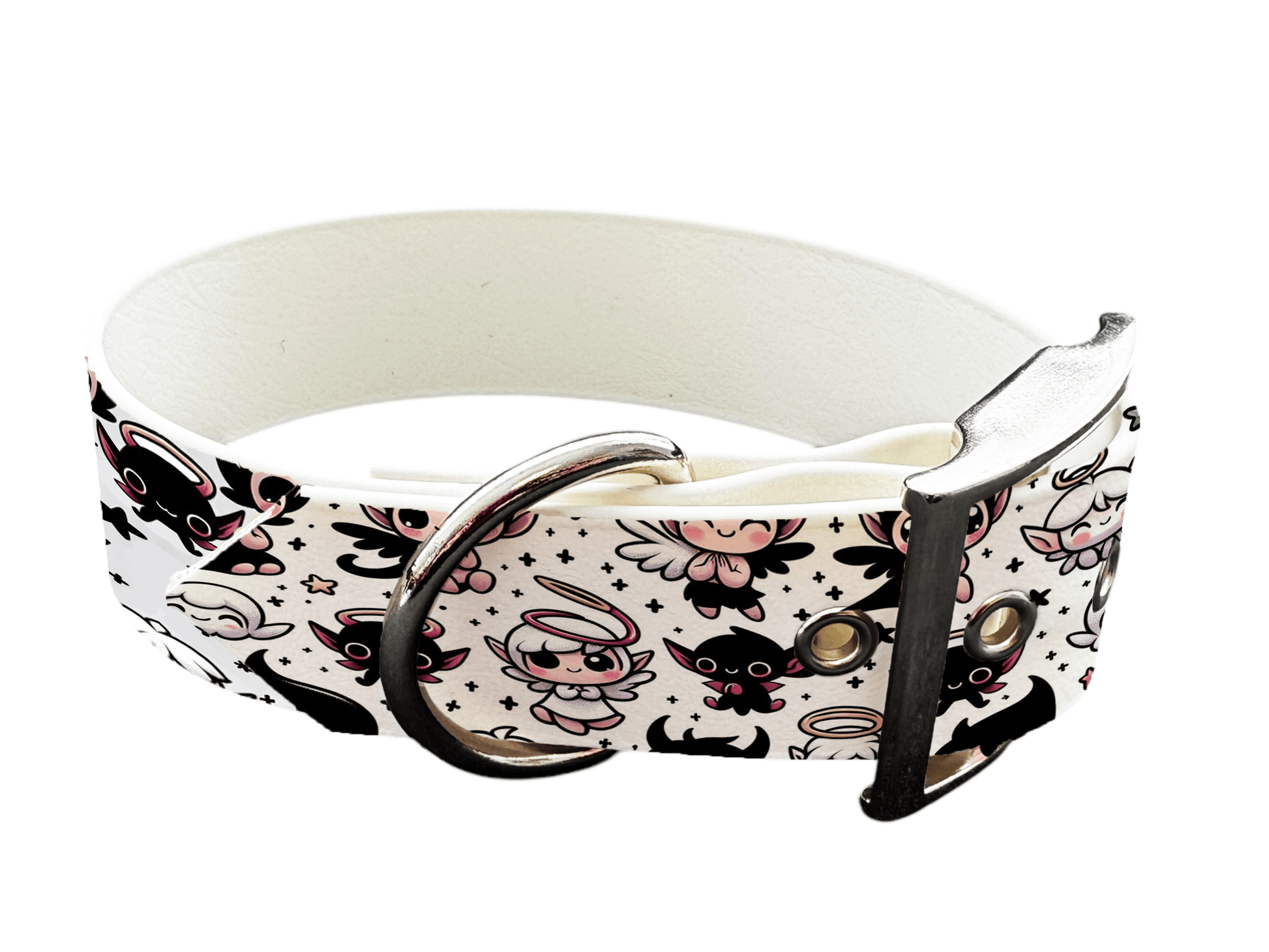 L'atelier du Fourmilier Promo M Collier large pour chien en BioThane imprimé – Anges & démons cartoon – 40 mm -Taille M