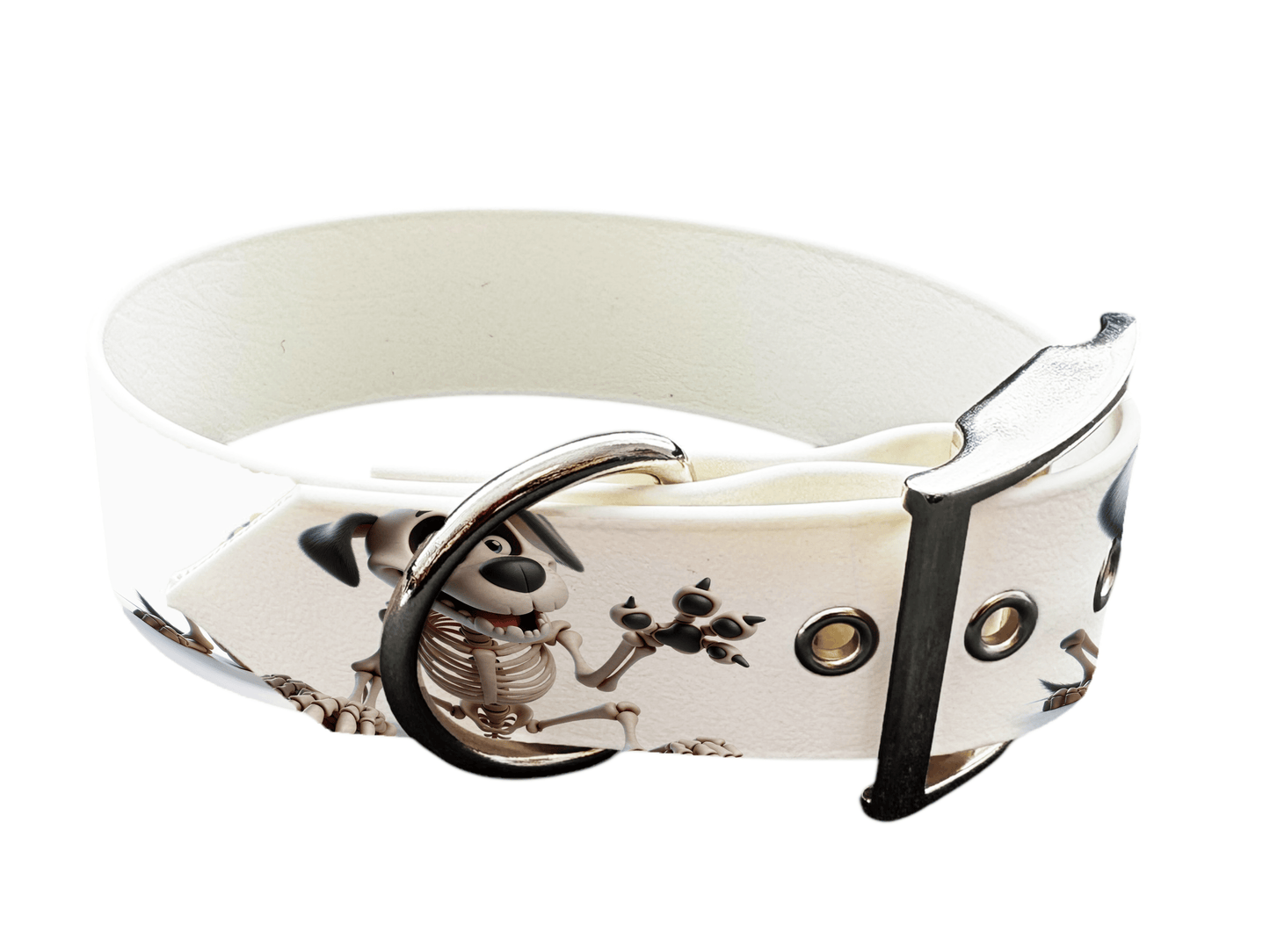 L'atelier du Fourmilier Promo M Collier pour chien en BioThane imprimé – Chien squelette cartoon – 25 mm -Taille M