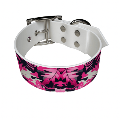 L'atelier du Fourmilier Promo M Collier pour chien en BioThane imprimé – Feuillage rose & noir – 25 mm – Taille M