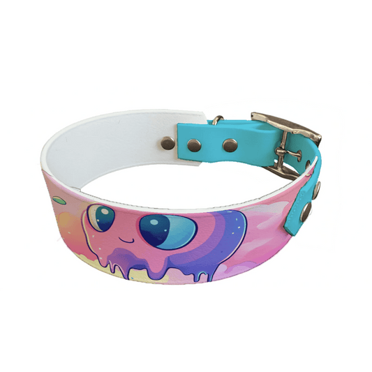 L'atelier du Fourmilier Promo S Collier BioThane bicolore – 38 mm imprimé “Skull kawaii” + turquoise taille S