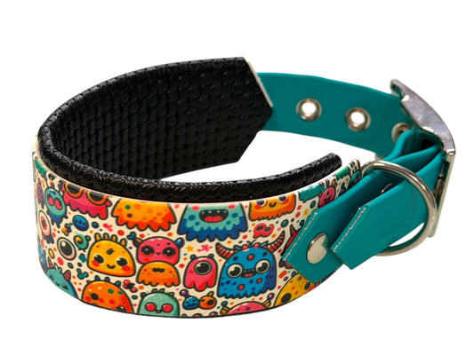 L'atelier du Fourmilier Promo S Collier BioThane® imprimé doublé mousse – finition teal - Taille S