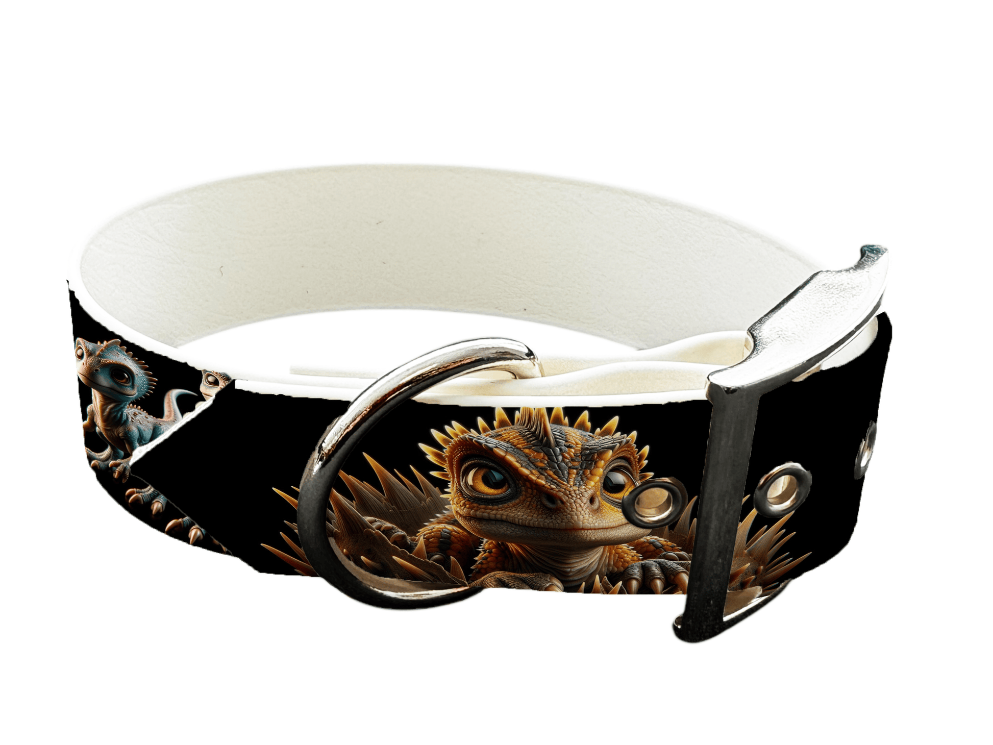 L'atelier du Fourmilier Promo S Collier large pour chien en BioThane imprimé – Lézard dragon stylisé – 40 mm -Taille S