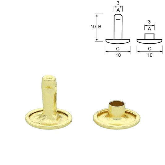 Atelier du Fourmilier Rivets 10 mm Rivets double calotte dorés Ø10 mm – 10 mm / 13 mm – pour BioThane et cuir