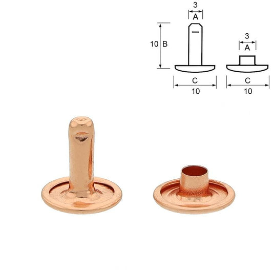 Atelier du Fourmilier Rivets 10 mm Rivets double calotte rose gold Ø10 mm – 10 mm / 13 mm – pour BioThane et cuir