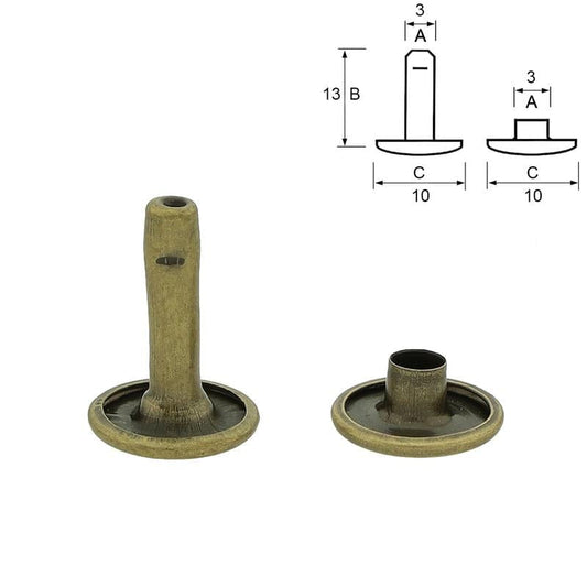 Atelier du Fourmilier Rivets 12 mm Rivets double calotte bronze (laiton antique) Ø10 mm – 10 mm / 13 mm – pour BioThane et cuir