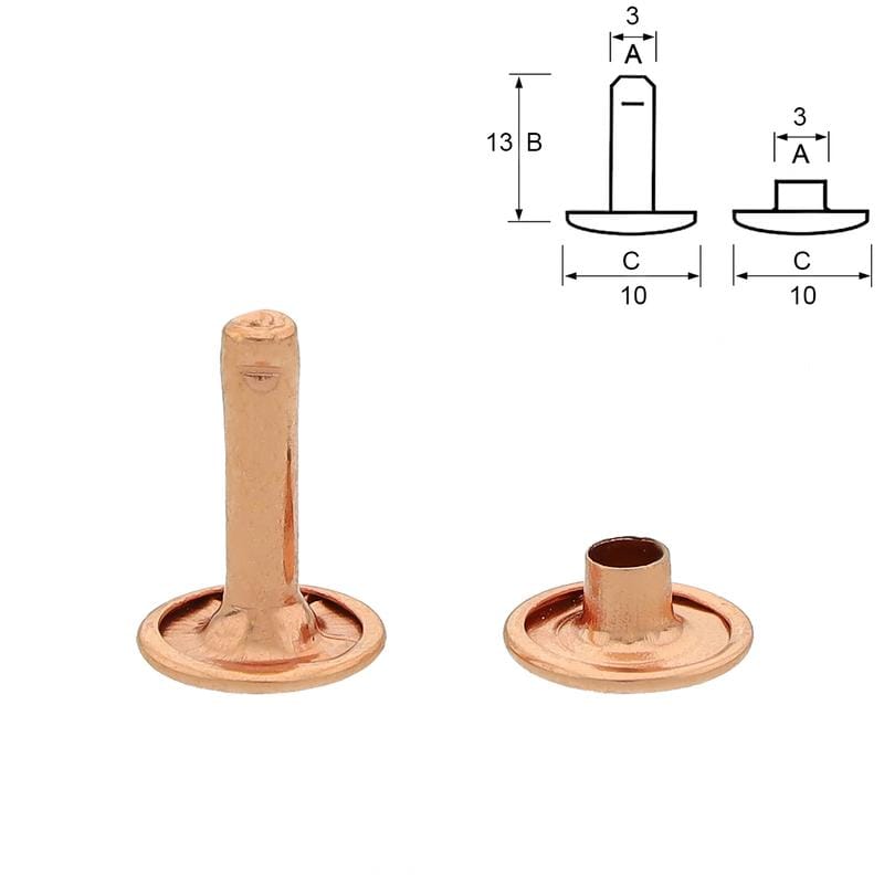 Atelier du Fourmilier Rivets 12 mm Rivets double calotte rose gold Ø10 mm – 10 mm / 13 mm – pour BioThane et cuir