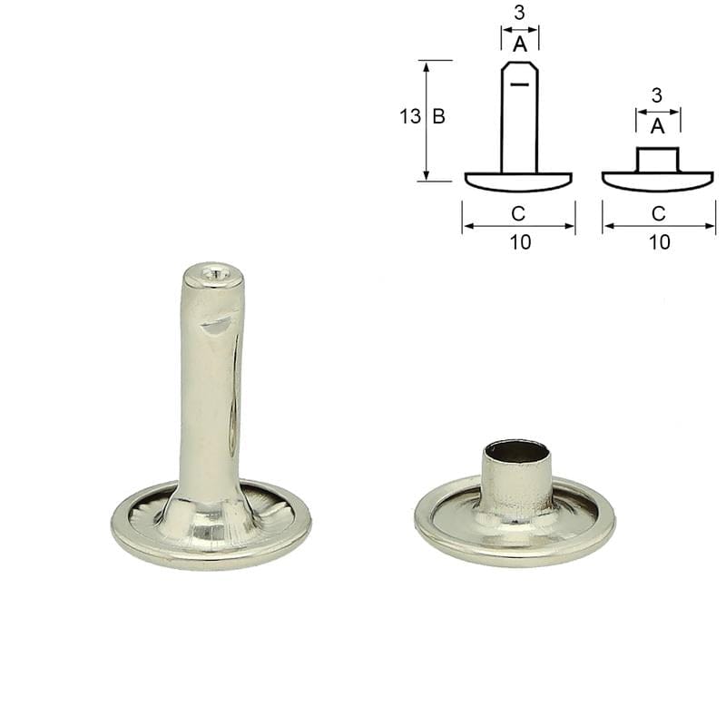 Atelier du Fourmilier Rivets 13 mm Rivets double calotte argent Ø10 mm – 13 mm – pour BioThane et cuir