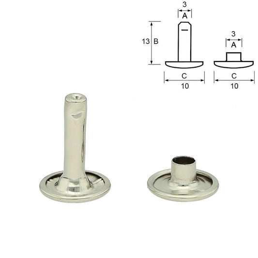 Atelier du Fourmilier Rivets 13 mm Rivets double calotte argent Ø10 mm – 13 mm – pour BioThane et cuir