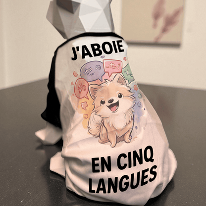 Atelier du Fourmilier tee-shirt T-shirt humoristique pour chien « J’aboie en cinq langues »