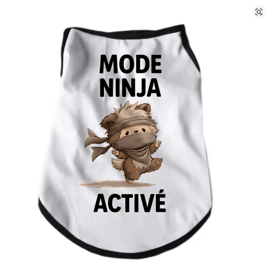 Atelier du Fourmilier tee-shirt T-shirt humoristique pour chien « Mode Ninja Activé »