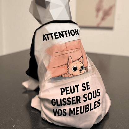Atelier du Fourmilier tee-shirt T-shirt humoristique pour petit chien « Attention : peut se glisser sous vos meubles »