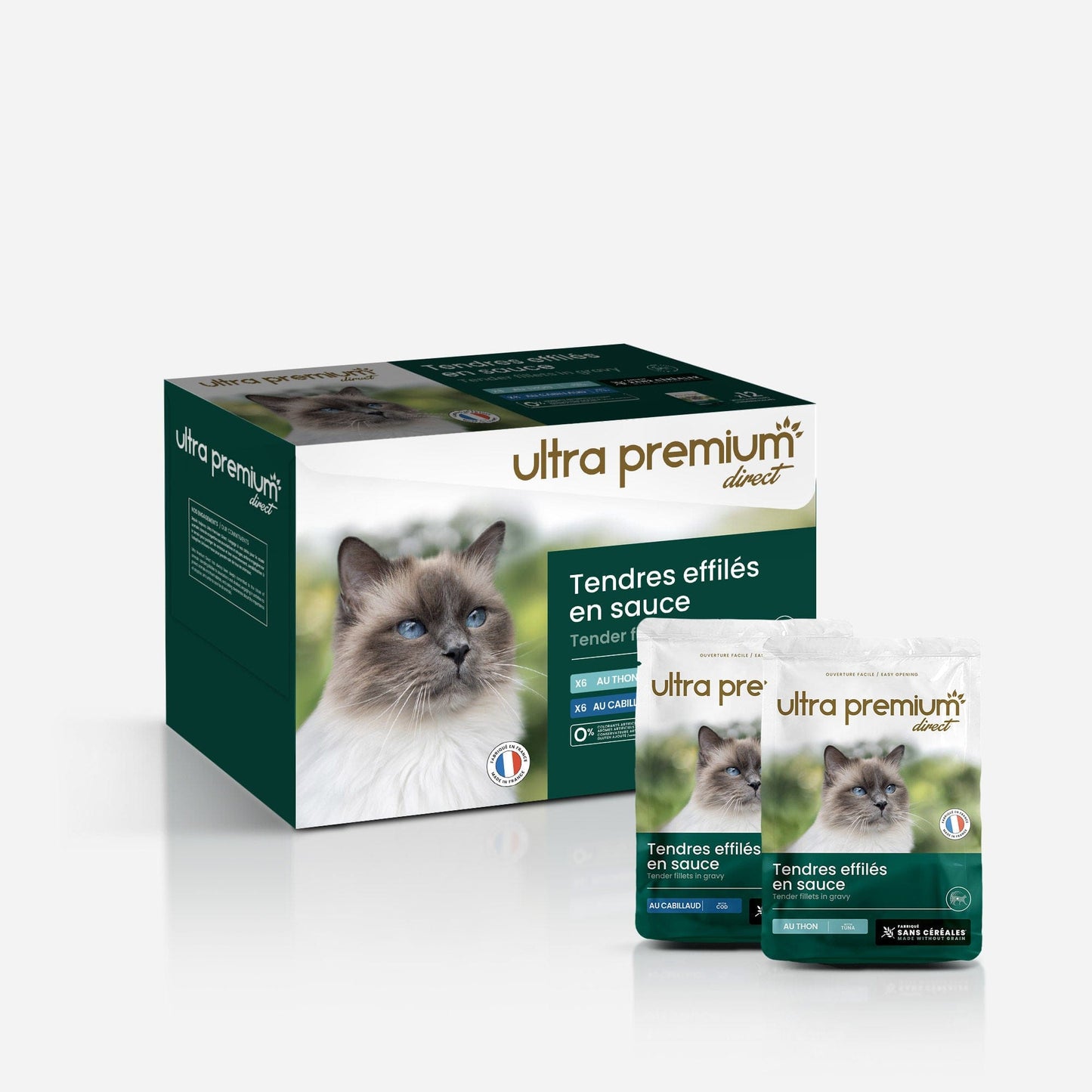 Ultrapremium Ultrapremium Sachets fraîcheur pour chat sans céréales - Tendres effilés en sauce Thon / Cabillaud