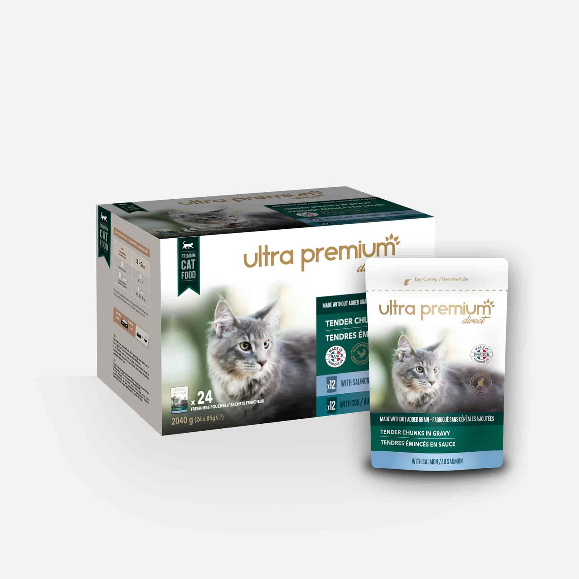 Ultrapremium Ultrapremium Sachets Fraîcheur pour Chat Sans Céréales - Tendres Emincés en Sauce Saumon / Cabillaud